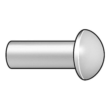 Solid Rivet, Round Head, 0.25 in Dia., 1.25 in L, Stainless Steel Body, 25 PK