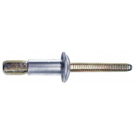 Blind Rivet, Dome Head, 3/16 in Dia., 37/64 in L, Aluminum Body, 25 PK
