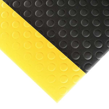 Antifatigue Mat, 12 ft. L x 3 ft. W, 1/2" Thickness, Closed Cell PVC Foam, Bubble, Black/Yellow