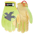 964 Mechanics Gloves, Goatskin Palm, Spandex Back, 2XL, Gold/Green/High-Visibility Lime