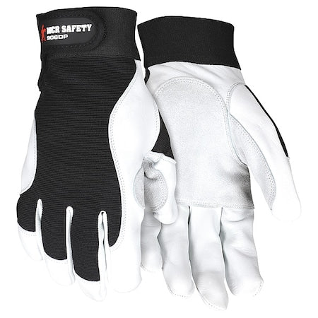 906DP Mechanics Gloves, Goatskin Palm, Nylon, Spandex Back, 2XL, Black/White