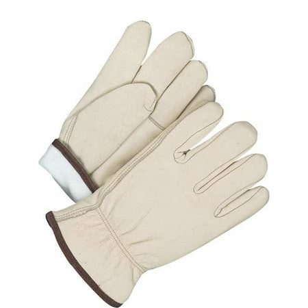 Leather Drivers Gloves, Cowhide Palm, Shirred Slip-On, Beige / Beige, 1 PR
