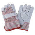Leather Gloves, Cowhide, Safety Cuff, Wing Thumb, Full Finger, Red/White, S, 1 PR