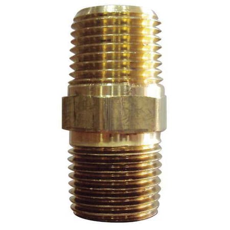 Hex Nipple Brass Hex Nipple, 1/2 in Male NPT X 1/2 in Male NPT, 10 PK