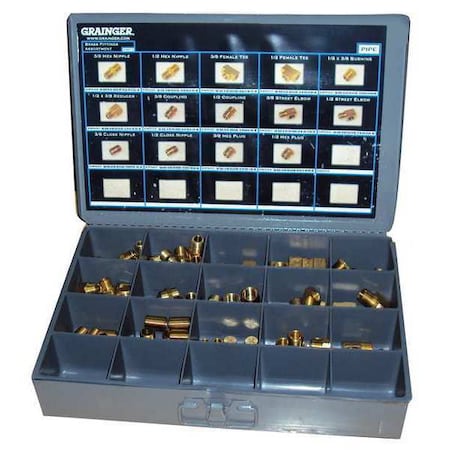 Brass Pipe Fitting Kit, NPT, Assorted Pipe Size