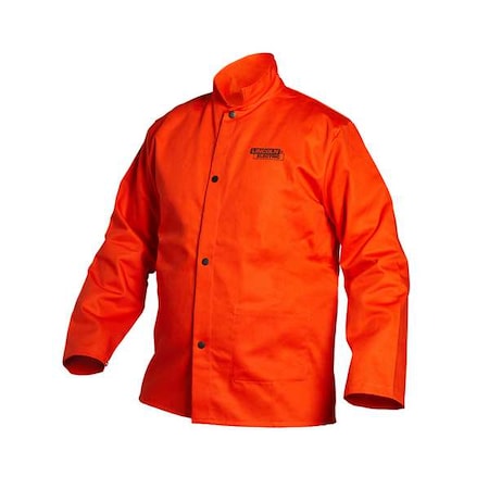 Welding Jacket, Cotton, 9 oz, 30 in Length, Snaps Closure, 1 Pockets, Orange, 3XL