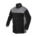 Welding Jacket, Cotton, Fabric, 9 oz, 30 in Length, Button, Velcro Closure, 1 Pockets, Black/Gray