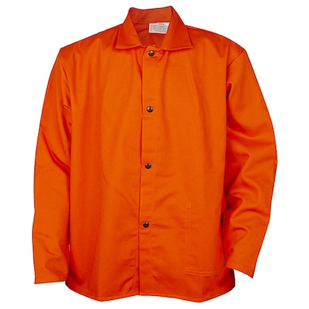 Cotton Welding Jacket, Cotton, 9 oz, 30 in Length, Snaps Closure, 1 Pockets, Orange, 2XL