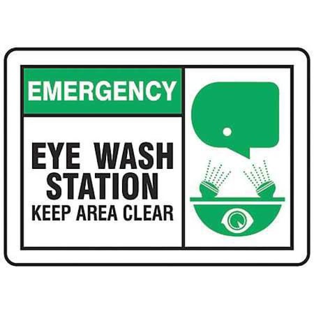 Emergency, Eye Wash Station Keep Area Clear, 3 1/2 in W x 5 in H, Vertical Rectangle, Vinyl