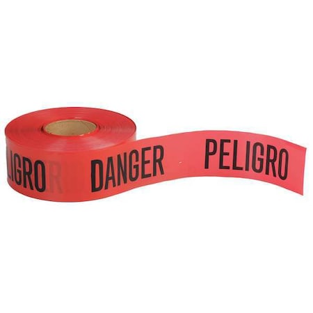 Barricade Tape, Danger Peligro Danger, Red, 3 in Wide x 1,000 ft Length, Polyethylene, 4 mil