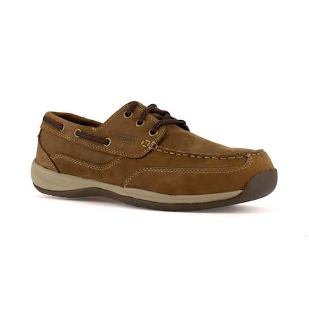 Men's Boat Shoe, 7.5 W, Leather, 3 in Height, Brown