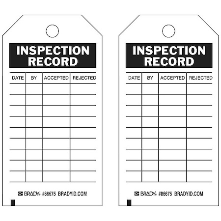 Tag, Inspection, Paper, 5 3/4 in H x 3 in W, Black on White, Rectangle, 100 PK