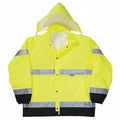 Rain Jacket with Zip Rollaway Hood, Polyester, Class 3 R, Yellow, 4XL