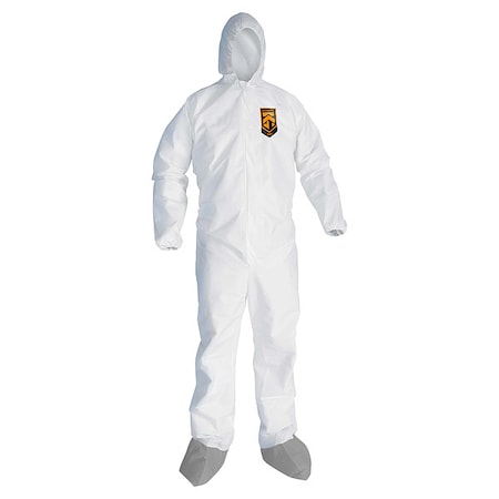 Disposable Coverallss, Hooded, 3XL, SMMMS, Elastic Wrist, Elastic Ankle, Serged Seam, White, 25 PK