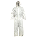 Disposable Coverallss, Hooded, L, PP SMS, Elastic Wrist, Elastic Ankle, Serged Seam, White, 25 PK
