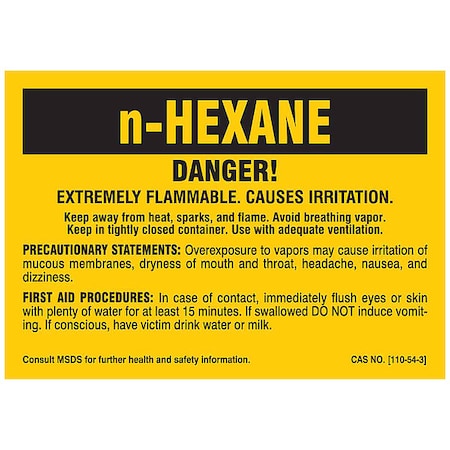 Label, n-HEXANE, Polyester, 5 in W, 3 1/2 in H