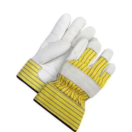 Leather Gloves, Cowhide, Safety Cuff, Wing Thumb, Full Finger, Beige/Yellow, 2XL, 1 PR
