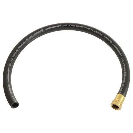 3/4 in ID x 3 ft L Service Sink Hose, EPDM Tube, Black, Brass Fitting