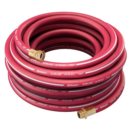 5/8 in ID x 100 ft L Garden Hose, EPDM Tube, Red, Brass x Brass Fitting