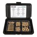 Heat-Set Insert Kit, M2.5-M6, 7/32 in, 1/4 in, 5/16 in, 7/16 in, 1/2 in L, Brass