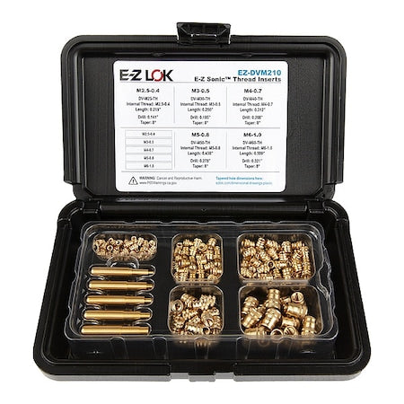 Heat-Set Insert Kit, M2.5-M6, 7/32 in, 1/4 in, 5/16 in, 7/16 in, 1/2 in L, Brass