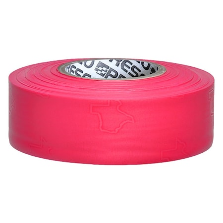 Flagging Tape, No Legend, Fluorescent Pink, 1 3/16 in Wide x 150 ft Length, Vinyl, 3 mil