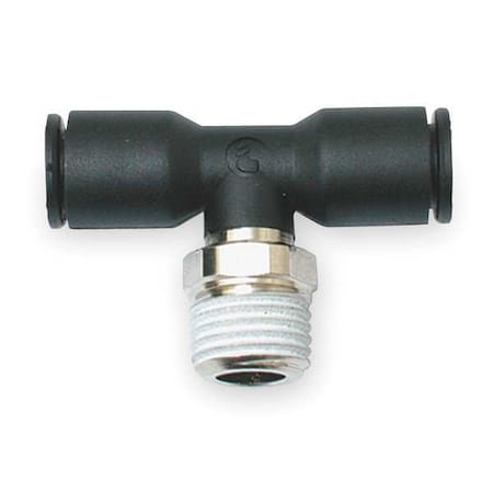 Push-Fit Tee Fitting, 10mm Tube Size, Fiberglass-Reinforced Nylon, Black, 10 PK