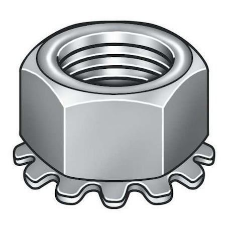 External Tooth Lock Washer Lock Nut, M4-0.70, Steel, Class 8, Zinc Plated, 4 3/32 mm Ht, 100 PK