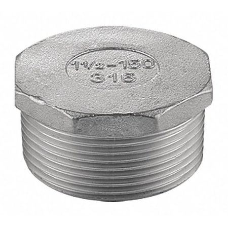 1 in 316L Stainless Steel Hex Plug, Class 150, MNPT, 300 psi Max Pressure