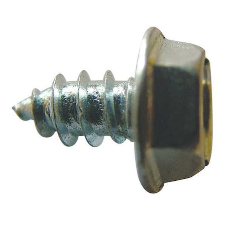 Sheet Metal Screw, #10 x 3/8 in, Zinc Plated Steel Flange Hex Head Slotted Drive, 100 PK