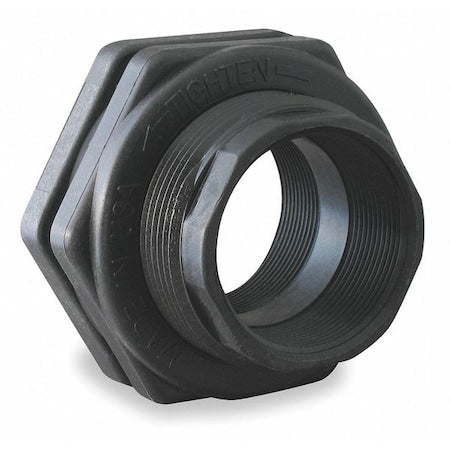 Bulkhead Tank Fitting, Polypropylene, 1 in FNPT x 1 in FNPT, 2-1/4 in Hole, EPDM Gasket