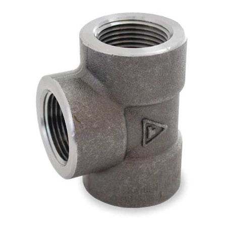 Tee Tee, 1-1/2" Pipe, FNPT, Black Forged Steel, Class 3000