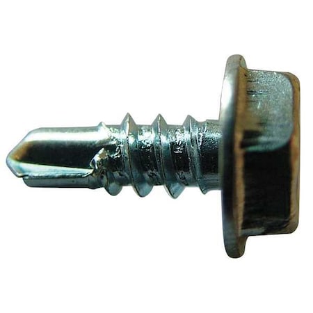 Self-Drilling Screw, #10 x 5/8 in, Zinc Plated Steel Flange Hex Head External Hex Drive, 100 PK