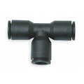 Push-Fit Tee Fitting, 5/16 in or 8mm Tube Size, Brass, Fiberglass-Reinforced Nylon, Black, 10 PK