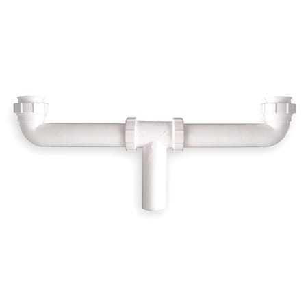 1-1/2 Dia, Polypropylene, White/Plastic, Kitchen, Center Outlet Waste Tee