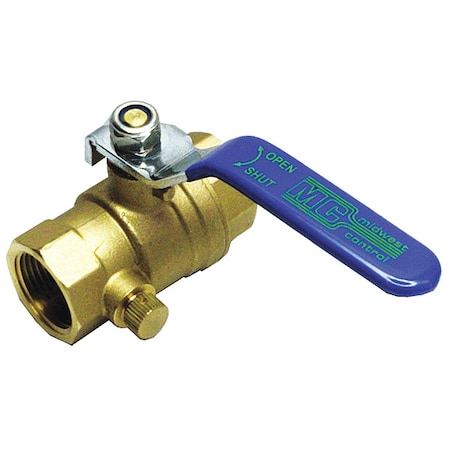 3/4" FNPT Brass Ball Valve with Drain Inline