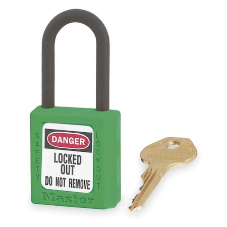 Lockout Padlock, Keyed Different, Thermoplastic, Green, 1 1/2 in Shackle Height