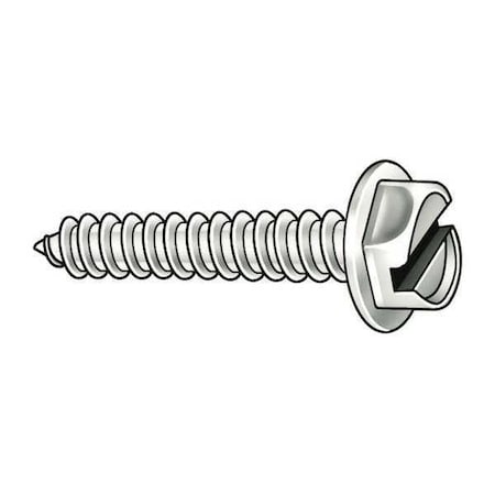 Sheet Metal Screw, #12 x 1 in, Plain 18-8 Stainless Steel Flange Hex Head Slotted Drive, 100 PK