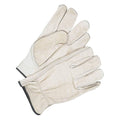 Leather Drivers Gloves, Shirred Slip-On Cuff, Keystone Thumb, Tan, M, 1 PR