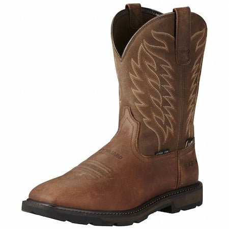 Men's Western Boot, 10 D, Steel Toe, 10 in H, Brown, 10020063