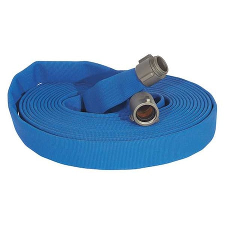 Fire Hose, Double Jacket, 50 ft Length, 1 1/2 in Hose Inside Dia., Polyurethane Hose Tube, Blue