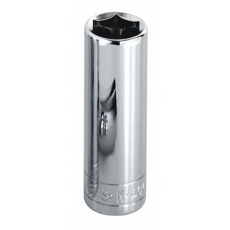 3/8 in Drive, 14mm Metric Socket, 12 Points,  Steel, Chrome, 14 mm