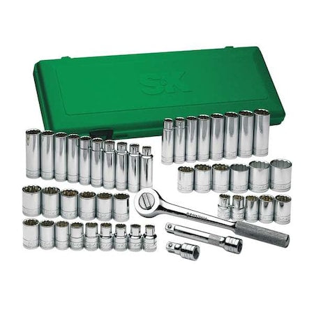 1/2" Drive Socket Wrench Set, 47pcs, Skt Wrch St, Chrm, 12Pt, 1/2 - 1 1/8 in