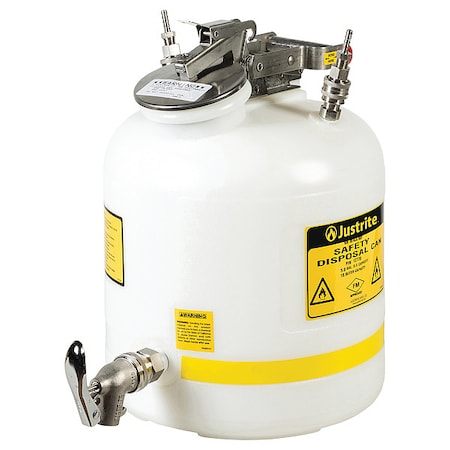 HPLC Waste Can, Polypropylene, 5 gal, Bottom-Mount Faucet, for 1/4 in Tubing, White, for Solvents