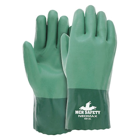 NeoMax Chemical Resistant Gloves, Neoprene, 12 in L, Not Rated, Green, L, 1 PR