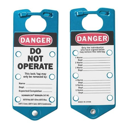 Lockout Hasp, Blue, Aluminum, 6 Max. No. of Padlocks, 5/16 in Max. Shackle Dia.