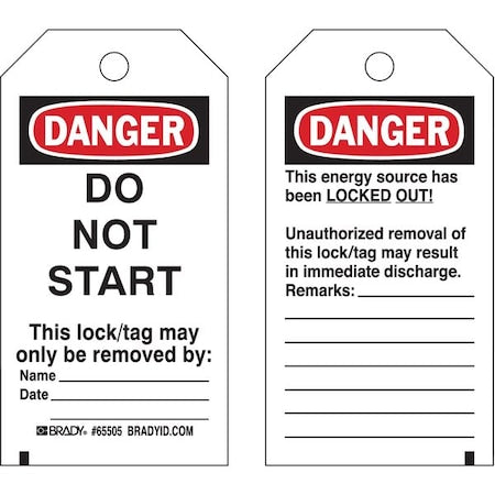 Danger Tag, Polyester, 5 1/2 in H x 3 in W, Black/Red on White, Rectangle, 25 PK