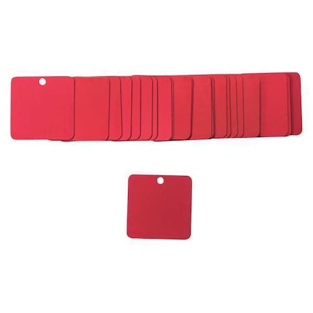 Blank Tag, Aluminum, 1 1/2 in H x 1 1/2 in W, Red, Square, 25 PK