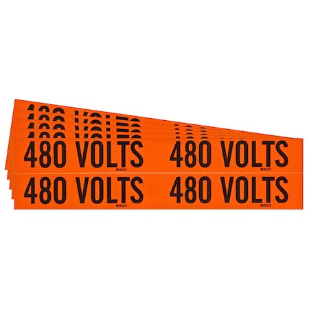 Conduit and Voltage Sign and Labels, 480 Volts, 4-1/8 in x 1-1/8 in, Self-Stick Vinyl, PK5