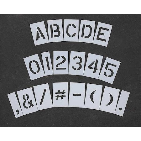 Pavement Stencil, Combination Set, A Thru Z, 0 Thru 9, Punctuation, 8 in Character Height, Clear